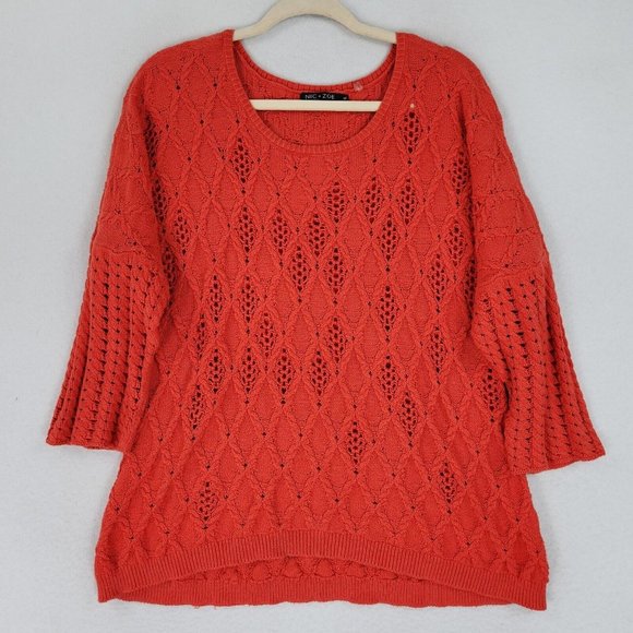 NIC+ZOE Sweaters - Nic+Zoe Sweater Womens Extra Large Orange Open Knit Pullover Dolman Casual